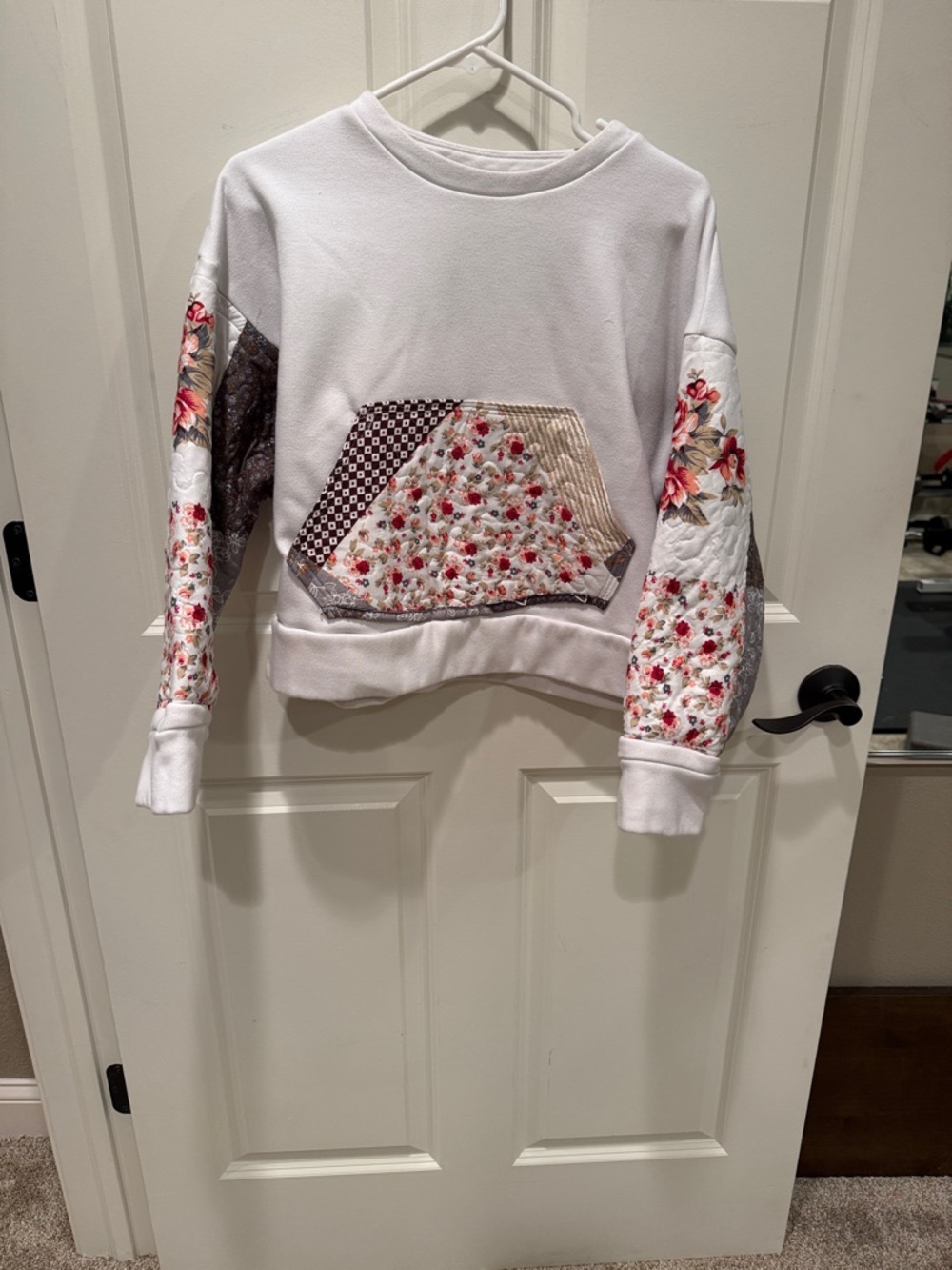 One of a kind upcycled sportivo brand size medium white sweatshirt w quilting